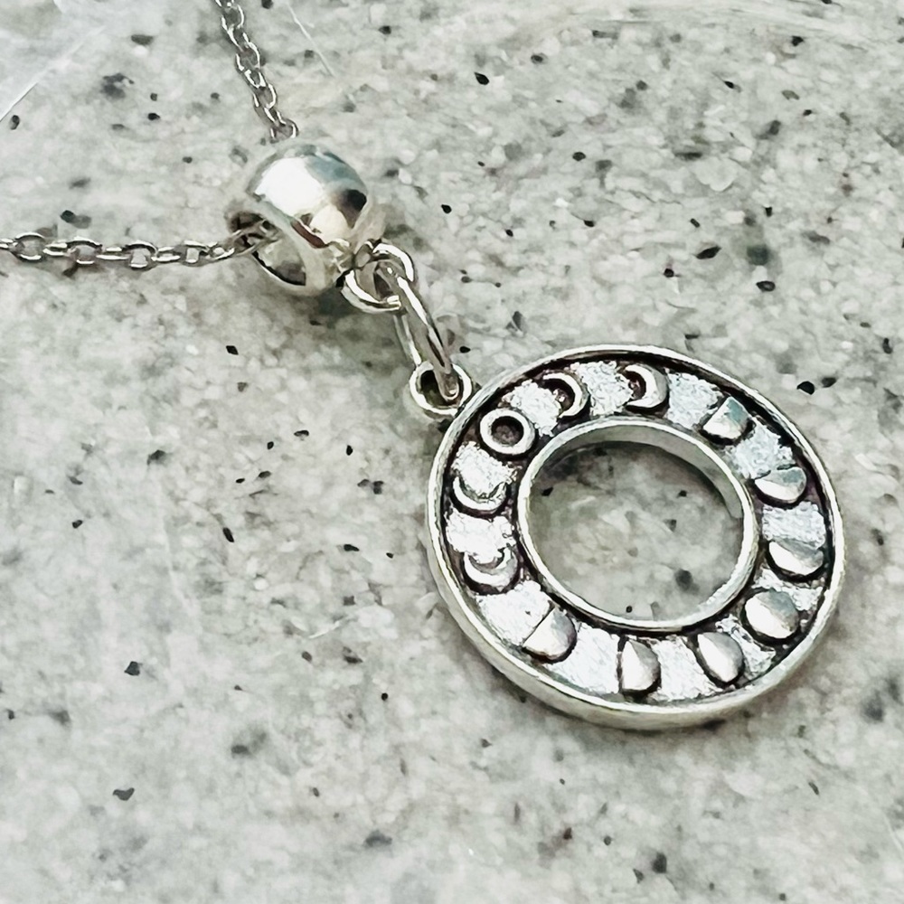 Silver Moon Phase Hypoallergenic Necklace, Handmade by Wandering Bunny LLC